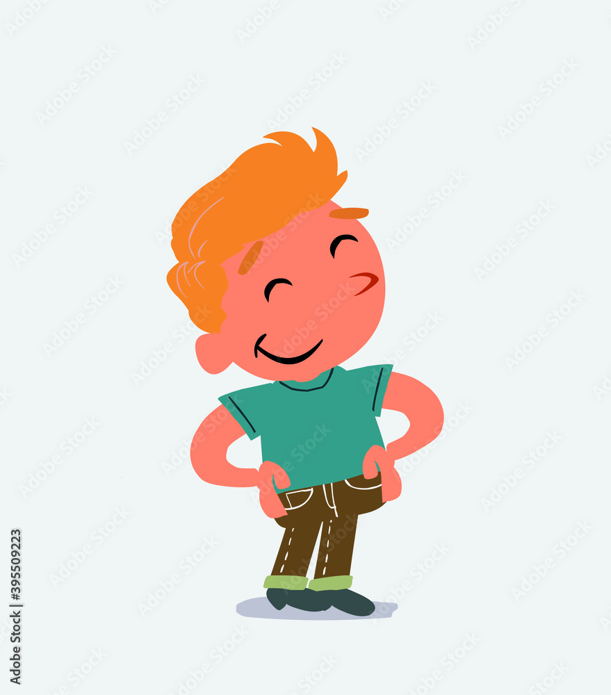 Satisfied cartoon character of little boy on jeans Satisfied cartoon character of little boy on jeans