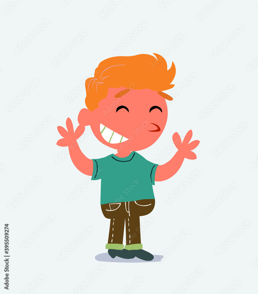 Very pleased cartoon character of little boy on jeans.