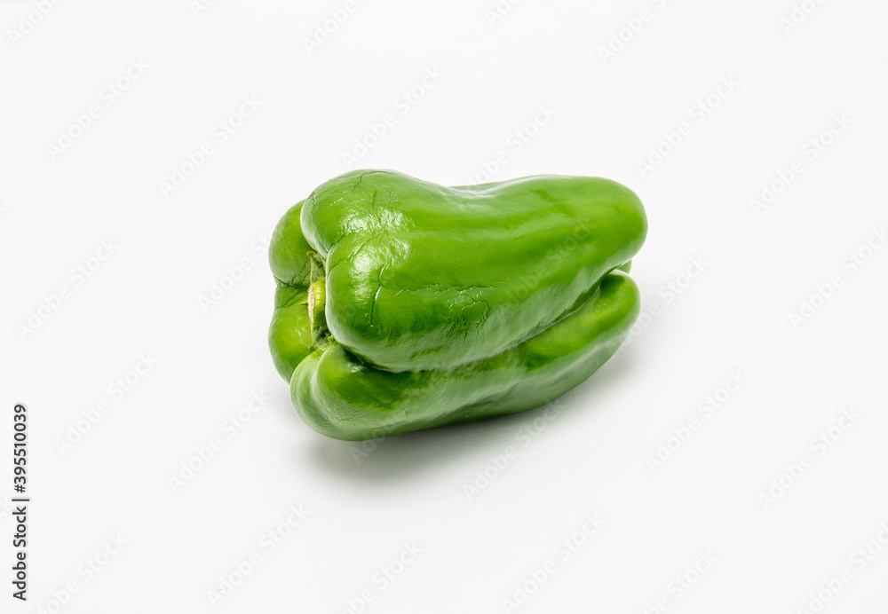 Vegetable: Green pepper. White background.
