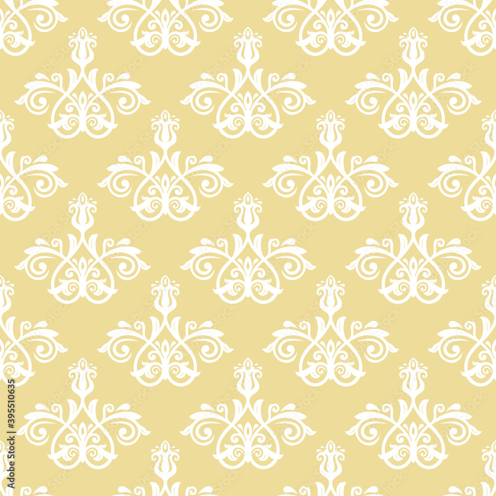 Classic seamless pattern. Damask orient golen and white ornament. Classic vintage background. Orient ornament for fabric, wallpaper and packaging
