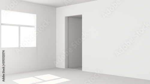 Fototapeta Naklejka Na Ścianę i Meble -  Empty room inside interior, realistic 3d illustration. Abstract white room, empty wall. Realistic white light in the room. Beautiful background for your product. 3D Render