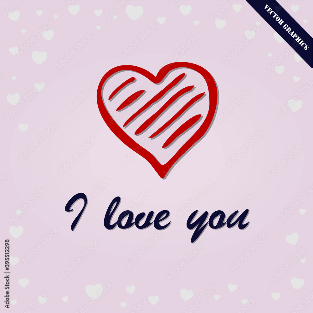 I love you! Red heart on a pink background. Vector image