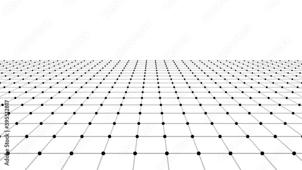 Vector perspective grid. Digital background in retro style. Wireframe landscape on white background.