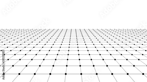 Vector perspective grid. Digital background in retro style. Wireframe landscape on white background.