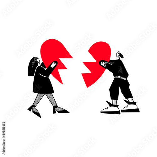 A guy and a girl are holding a broken heart.