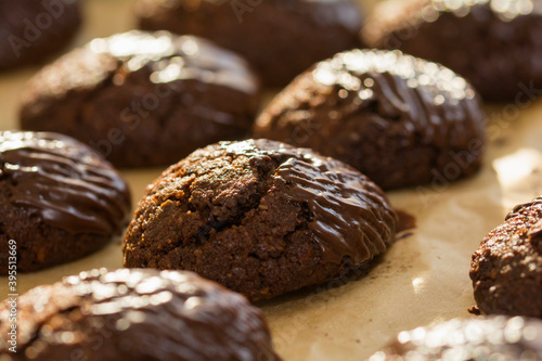 Chocolate biscuits on baking paper