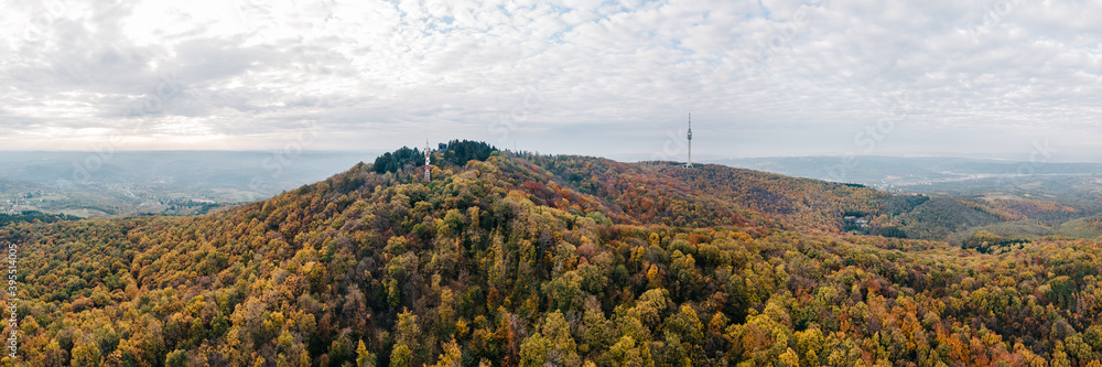 Panoramic view of the Avala tower in autumn