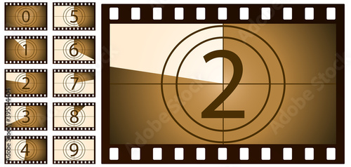 retro film countdown brown on white background. Isolated vector objects. EPS 10