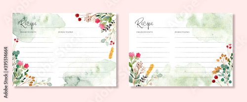 recipe card with rustic floral garden watercolor