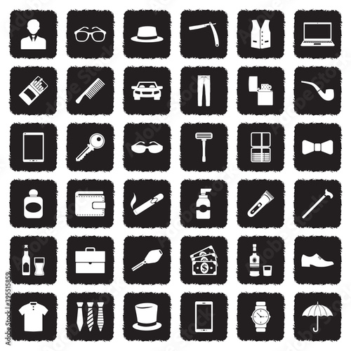Wallpaper Mural Man Accessories Icons. Grunge Black Flat Design. Vector Illustration. Torontodigital.ca