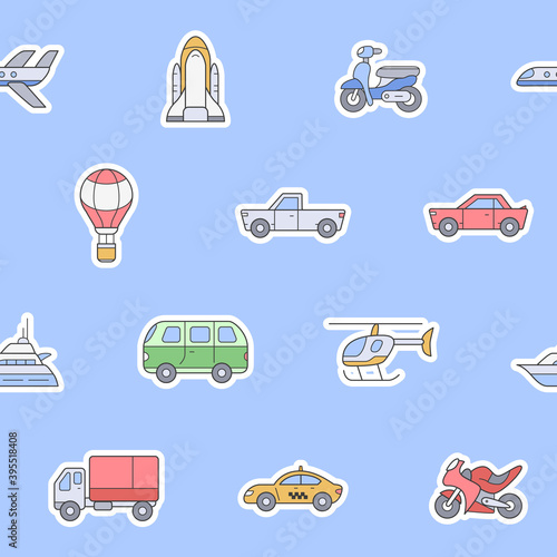 Transportation - Vector color background (seamless pattern) of train, car, ship, bicycle, bus, airplane and etc. for graphic design