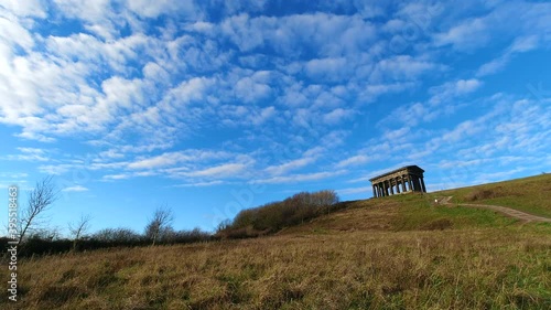 4k Timelapse Footage of Penshaw Monument, located on Penshaw Hill in Sunderland UK, set against a beautiful blue sky.