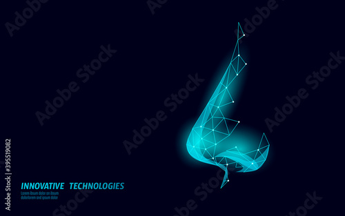 Rhinitis nose low poly . Treatment medicine coryza. Pharmacy runny nose spray. Polygonal design banner template vector illustration