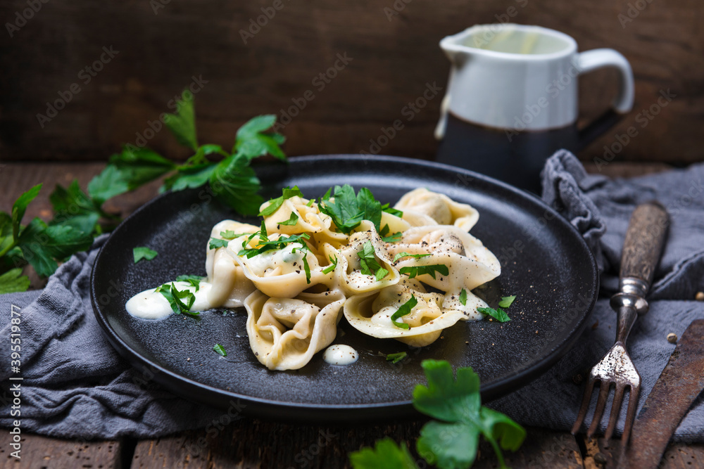 Vegan ravioli with spinach filling on parsnip and cashew sauce Vegan ravioli with spinach filling on parsnip and cashew sauce