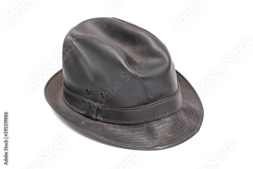 Black leather hat isolated on the white background.