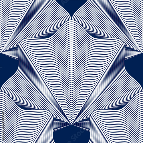 Geometric seamless pattern, abstract tiling background, vector repeat endless wallpaper illustration. Shellfish shells shapes trendy repeat motif. Single color, black and white. 