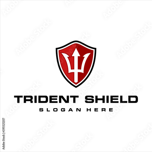 trident shield logo design icon template vector