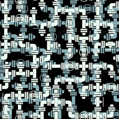 Seamless blue abstract background with pipeline elements network and handwheels.