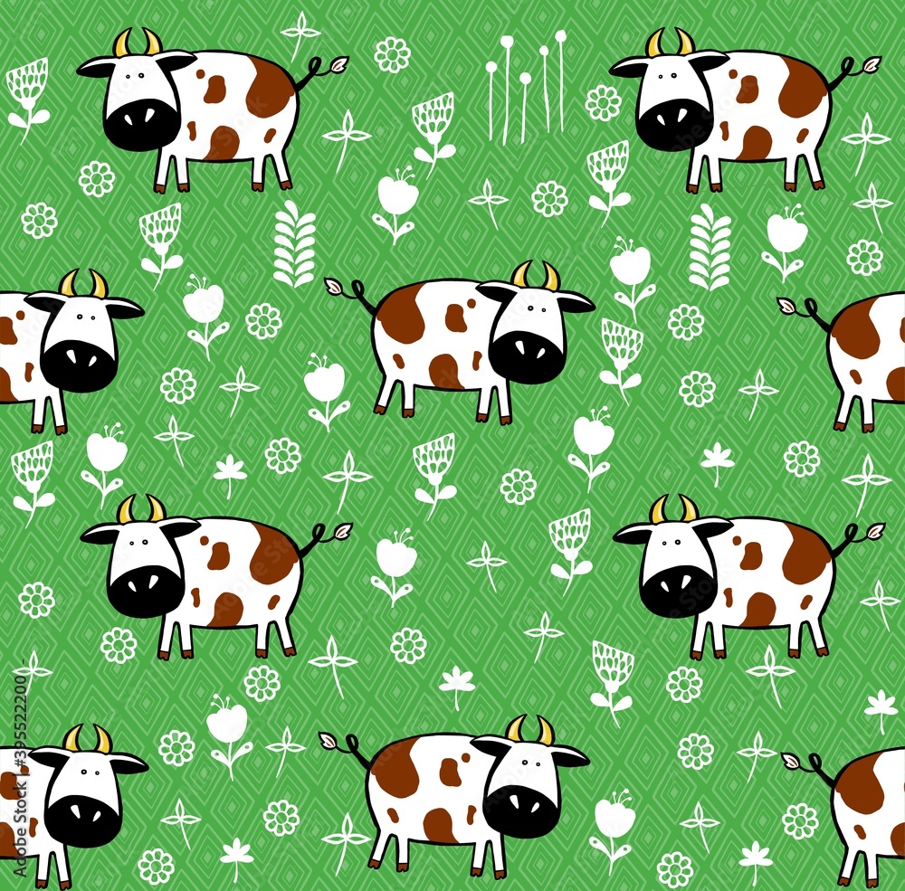 Cute cows seamless pattern. childish background. Vector illustration