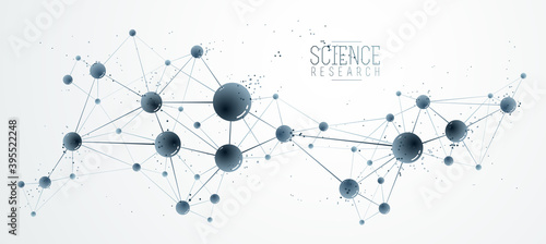 Vector molecules scientific chemistry and physics theme vector abstract background, micro and nano science and technology theme, atoms and microscopic particles.