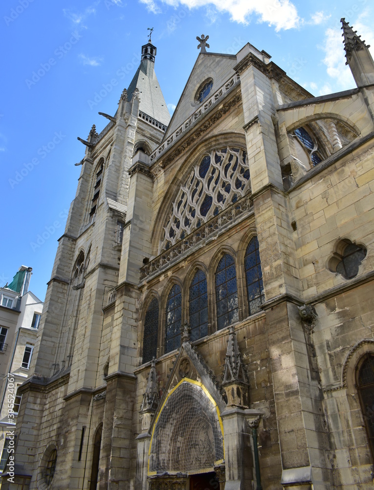 Eglise Saint-Severin located at the Latin Quarter, flamboyant gothic church with blue sky. Paris, France.