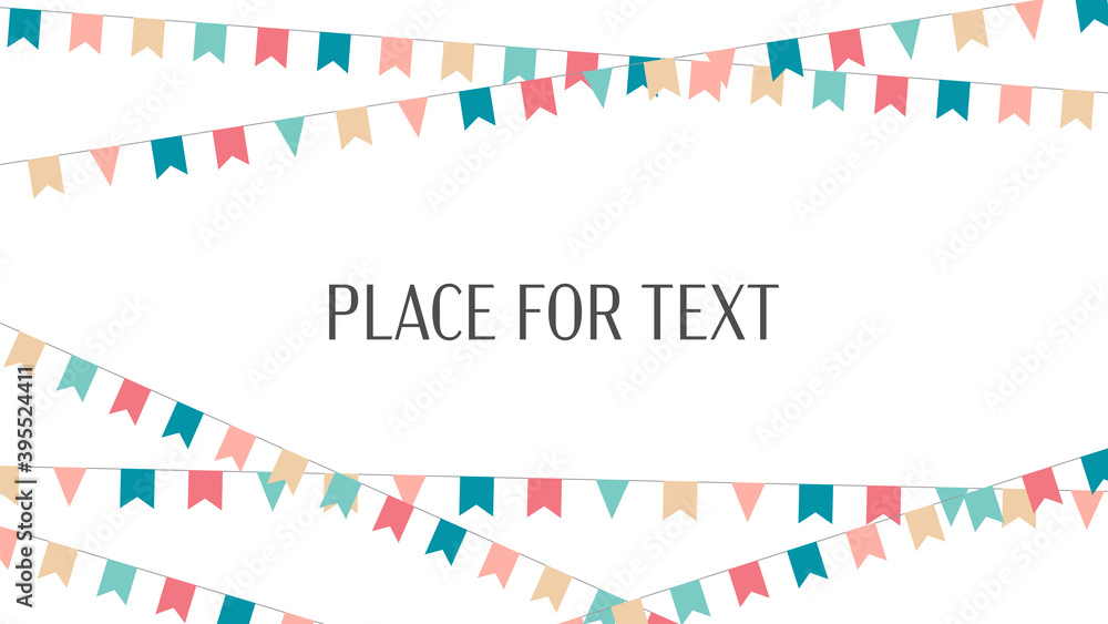 Fototapeta premium Flag Bunting garland color, holidays. Vector holiday ribbon, pennant, template, with space for text on a white background.