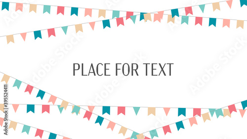 Flag Bunting garland color, holidays. Vector holiday ribbon, pennant, template, with space for text on a white background.