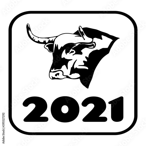 New year, year of the bull, horoscope, logo for company or sports club, animal silhouette, powerful, black and white emblem, buffalo,  illustration. logotype on a white background