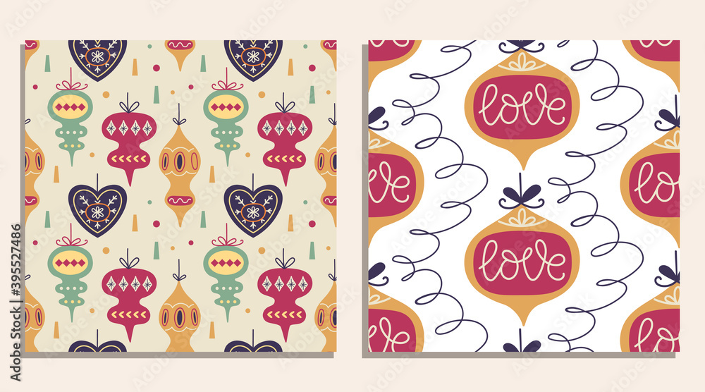 Merry Christmas decorative seamless pattern set Merry Christmas decorative seamless pattern set