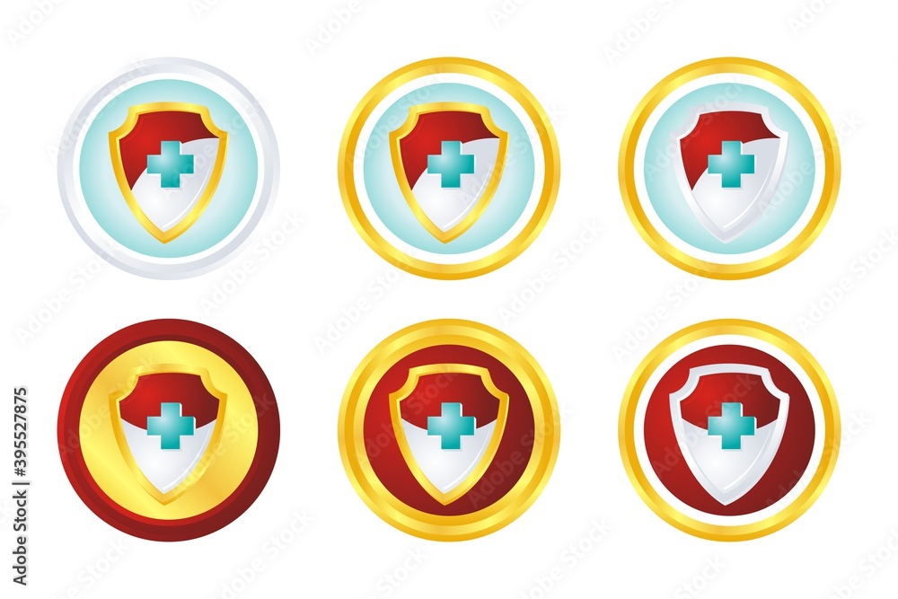 Set of Medical Shield illustration with red white and golden color, simple and trendy with flat style