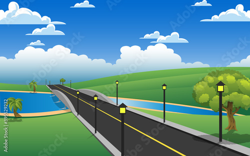 landscape of road on the river to the mountain in day time