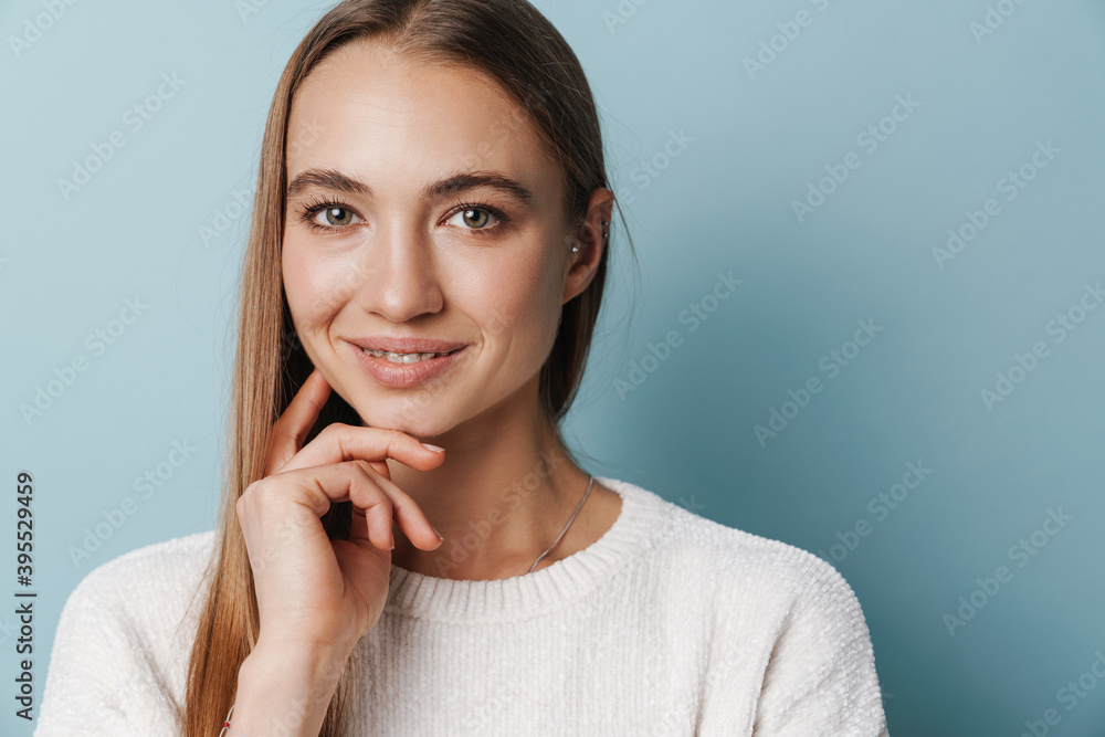 Happy beautiful woman smiling and looking at camera Happy beautiful woman smiling and looking at camera