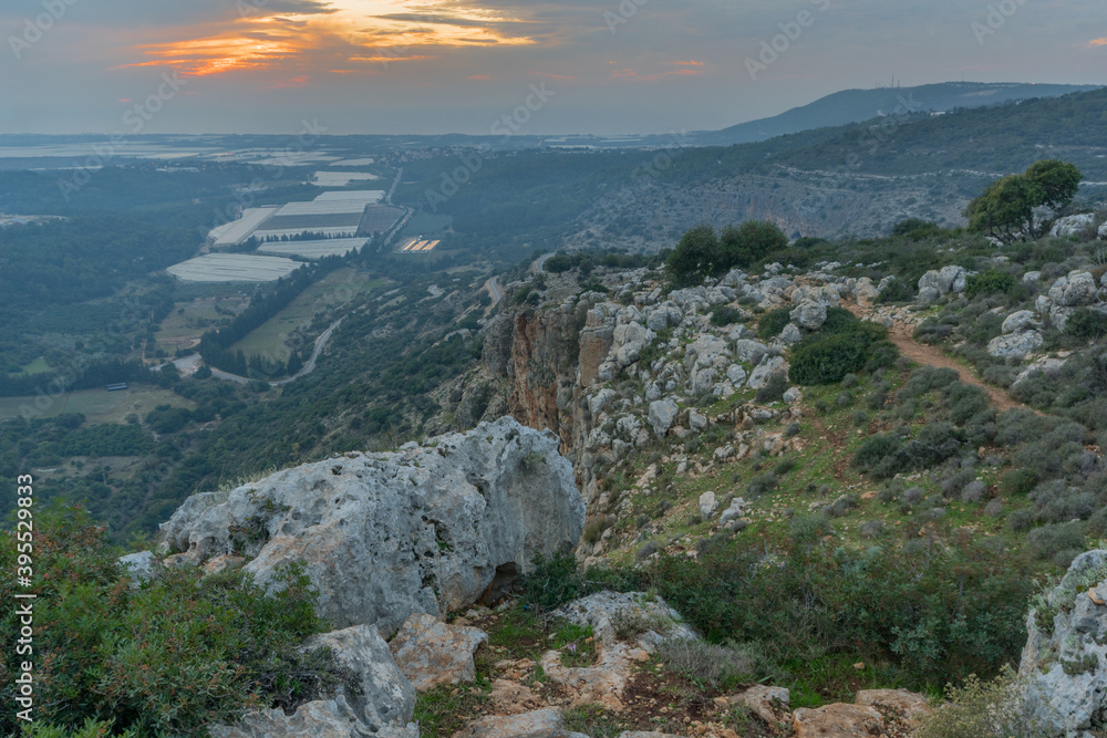 Sunset view of Western Galilee landscape
