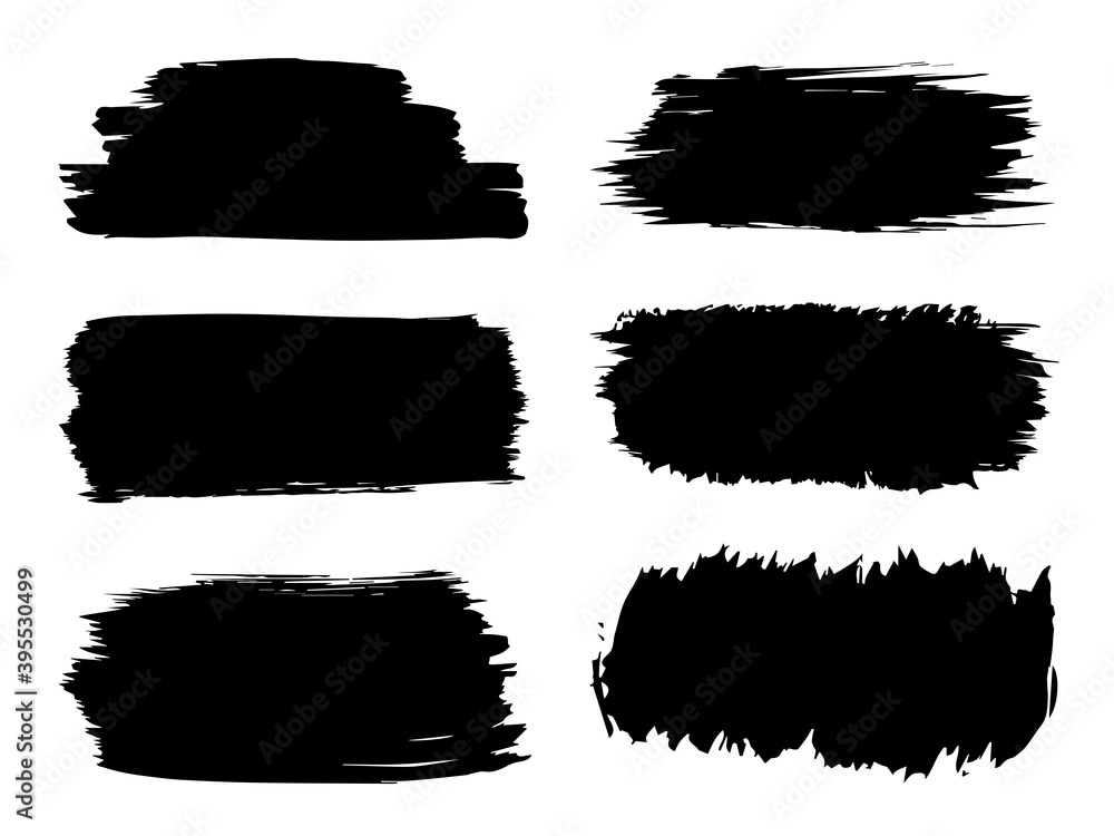 Vector collection or set of artistic black paint, ink or acrylic hand made creative brush stroke backgrounds isolated on white as grunge or grungy art, education abstract elements frame design Vector collection or set of artistic black paint, ink or acrylic hand made creative brush stroke backgrounds isolated on white as grunge or grungy art, education abstract elements frame design