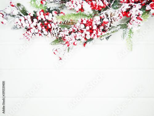 winter background with fir branches cones and snow