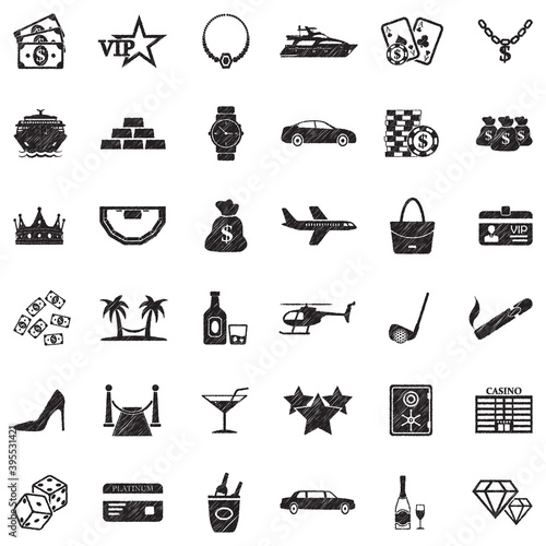 Luxury And Wealth Icons. Black Scribble Design. Vector Illustration.