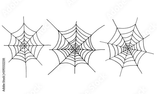 Pack of vector illustrations of cobwebs drawn by hands. Decoration element isolated on white background © Екатерина Иванова