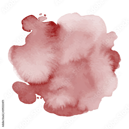 Dark red of stain splash watercolor hand-painted on white background