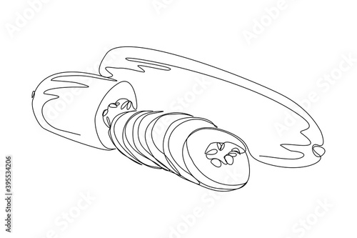 Continuous line drawing of sliced cucumber pickles. One line art concept of fresh food fruit and vegetable. Vector illustration