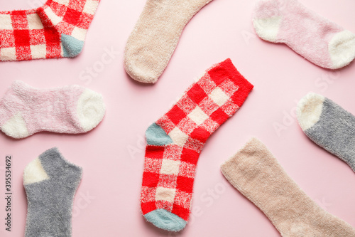 Warm socks on light color background