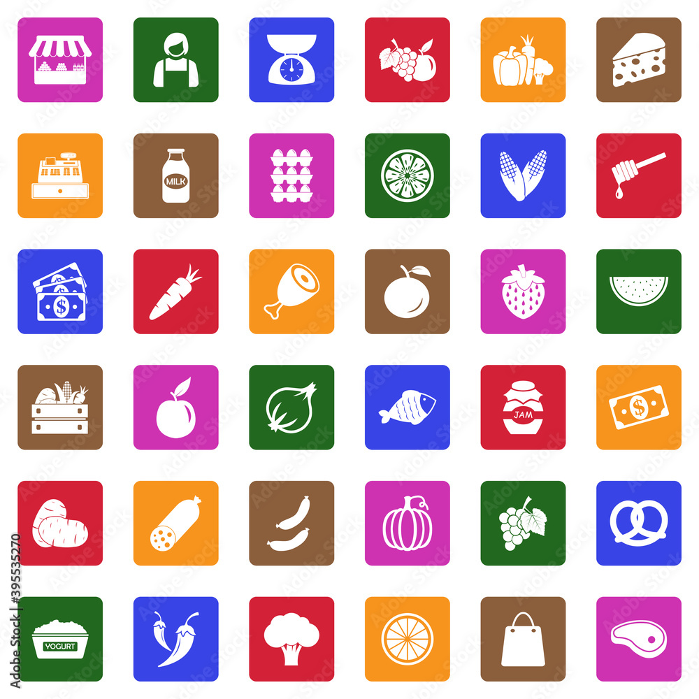 Market Place Icons. White Flat Design In Square. Vector Illustration. Market Place Icons. White Flat Design In Square. Vector Illustration.