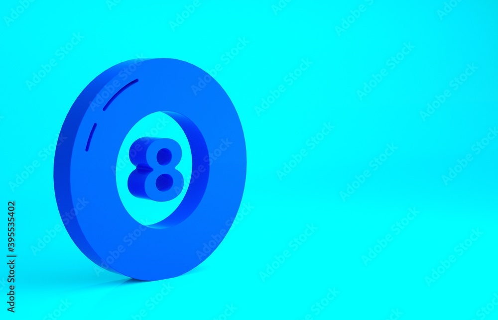 Blue Billiard pool snooker ball icon isolated on blue background. Minimalism concept. 3d illustration 3D render. Blue Billiard pool snooker ball icon isolated on blue background. Minimalism concept. 3d illustration 3D render.