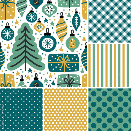 Cute Scandinavian Winter hand drawn seamless patterns set