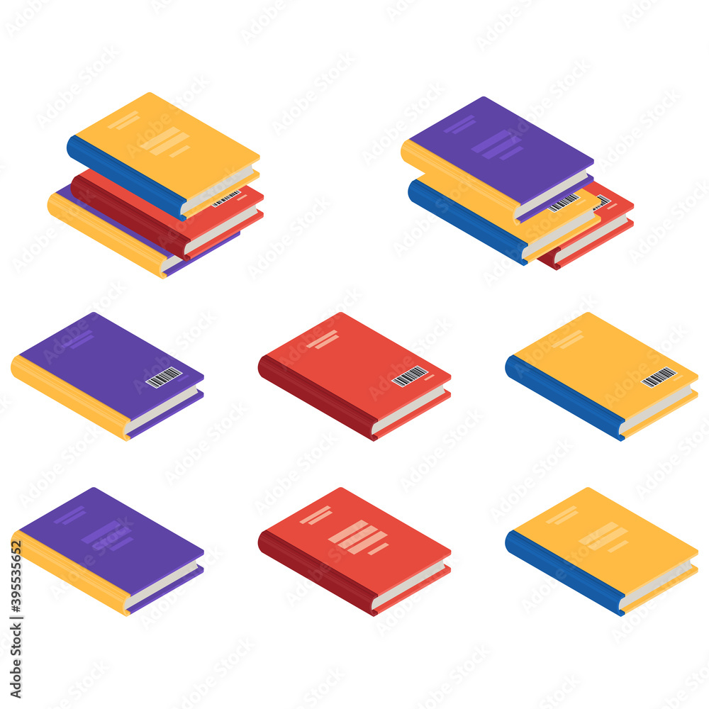 Isometric textbooks or books. Top and bottom views. 3d rendering. Vector illustration isolated on white background. Isometric textbooks or books. Top and bottom views. 3d rendering. Vector illustration isolated on white background.