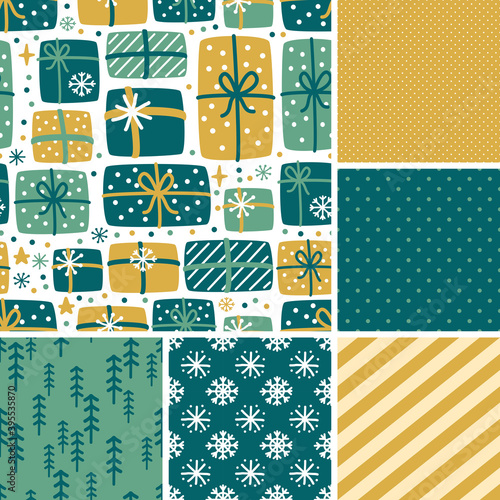 Cute Scandinavian Winter hand drawn seamless patterns set