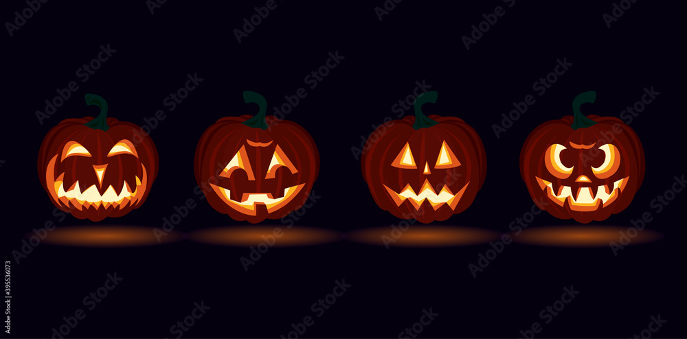 Fototapeta premium 3d Halloween carved pumpkin face emotions set jack o lanterns design set number 4