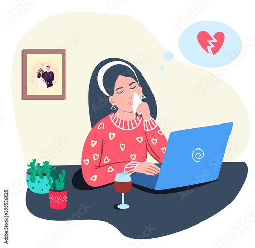 girl is sad to learn about the breakup of a relationship with a young man via the Internet.