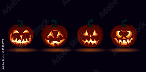 3d Halloween carved pumpkin face emotions set jack o lanterns design set number 4