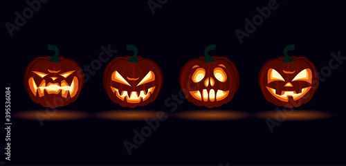 3d Halloween carved pumpkin face emotions set jack o lanterns design set number 3