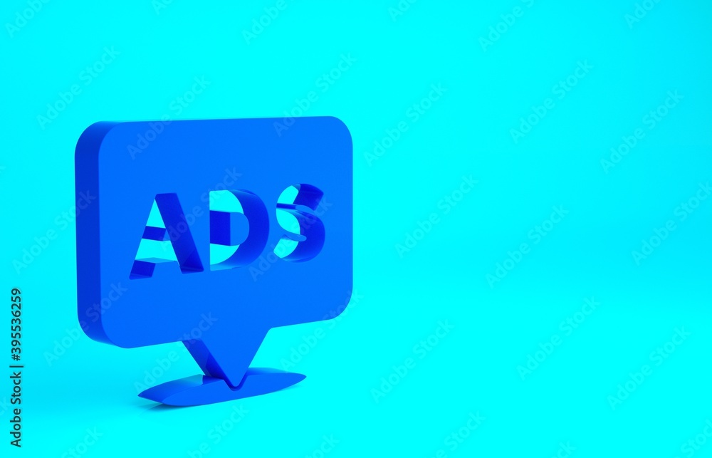 Blue Advertising icon isolated on blue background. Concept of marketing and promotion process. Responsive ads. Social media advertising. Minimalism concept. 3d illustration 3D render. Blue Advertising icon isolated on blue background. Concept of marketing and promotion process. Responsive ads. Social media advertising. Minimalism concept. 3d illustration 3D render.